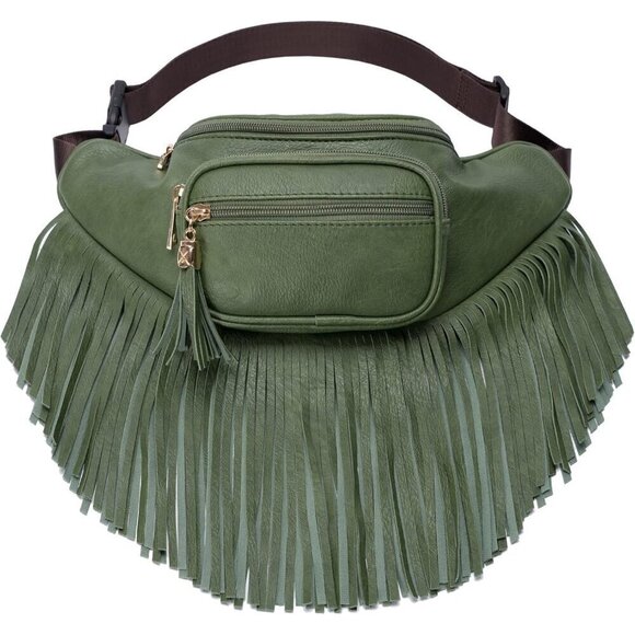 No Brand Handbags - 💫 Women Green Fringe Multi Zipper Pockets Trendy Style Casual Wear Waist bag